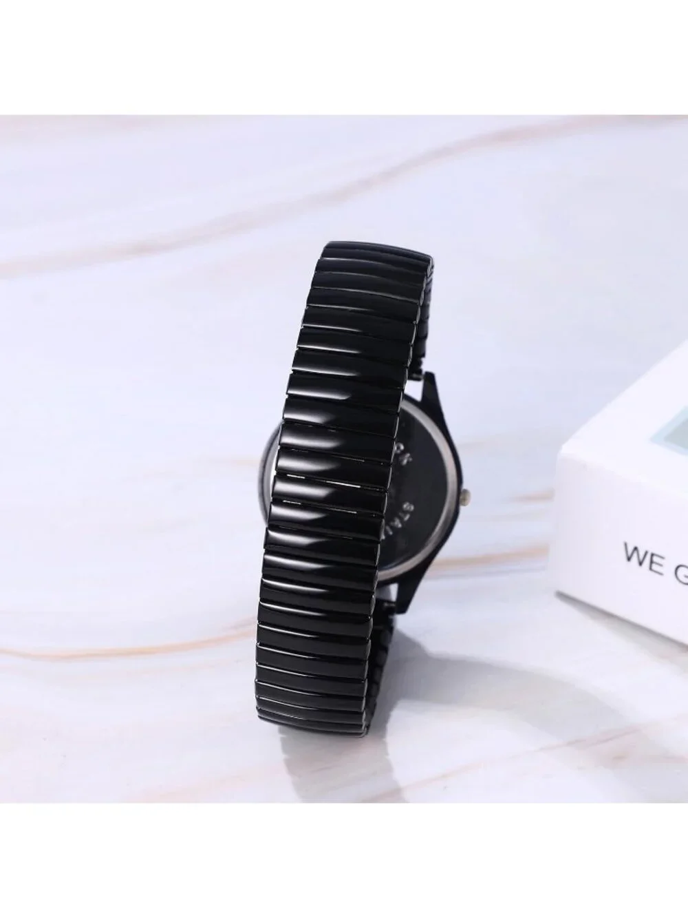 Mens Black Analog Stretch Band Couple Bangle Ultrathin Elastic Strap Wrist Watch